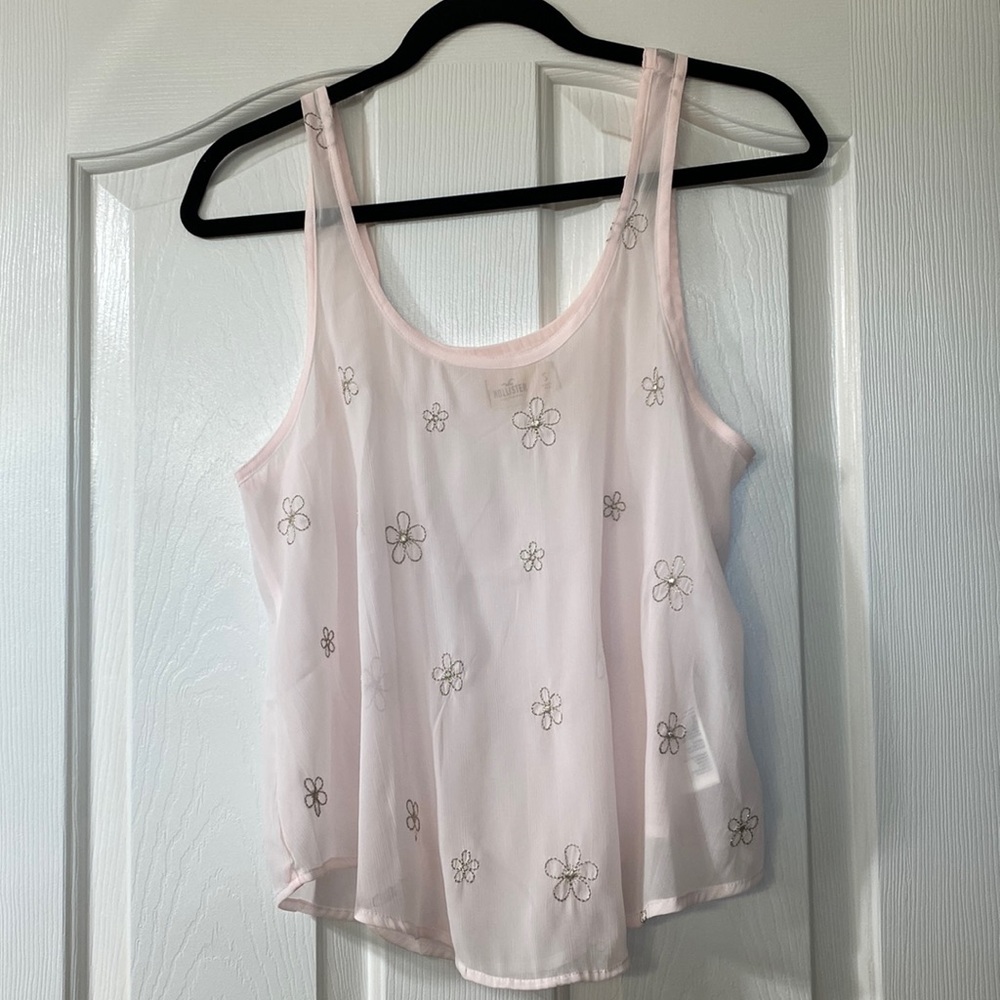 Hollister Pink Metallic Floral Top